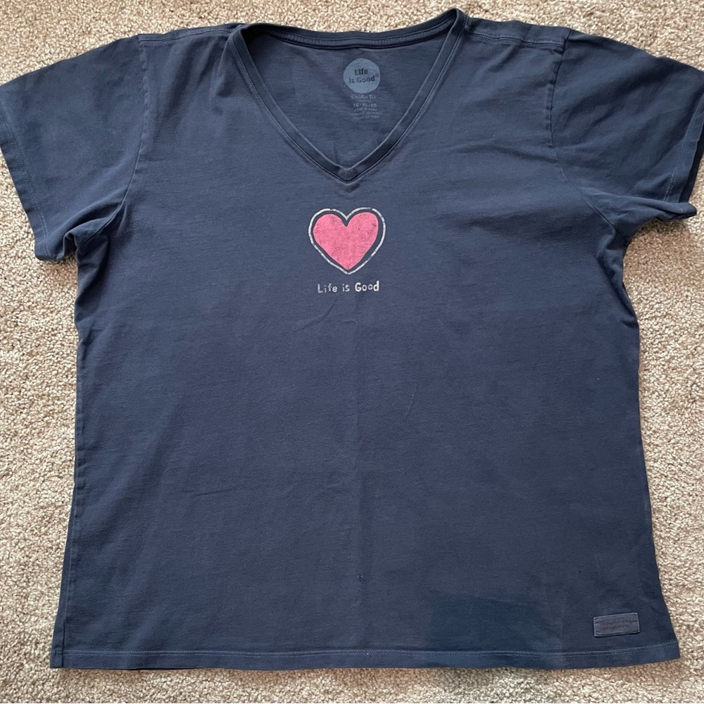 Life Is Good Dark Blue Heart T-Shirt